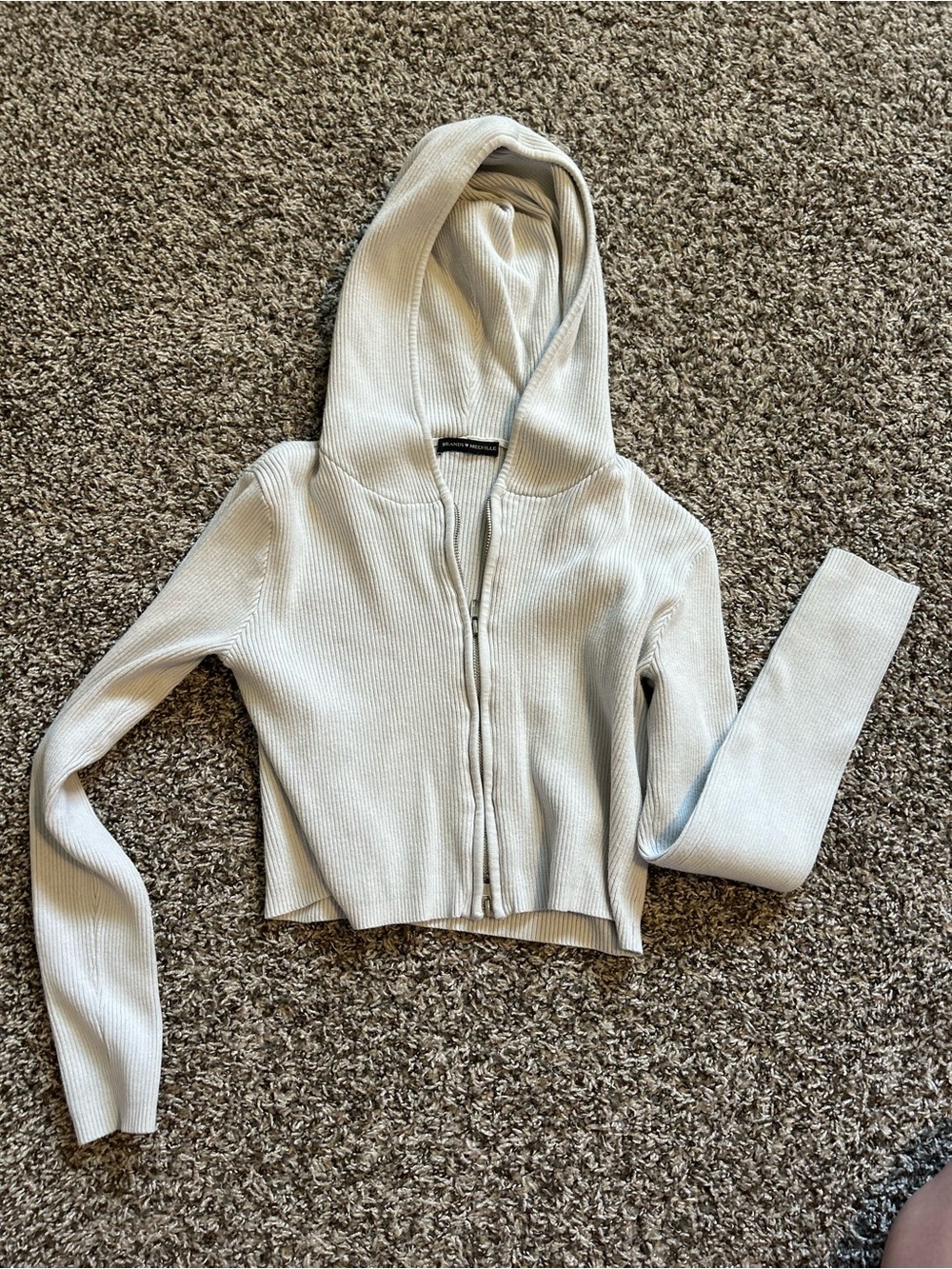 Light Gray Ribbed Zip Hoodie